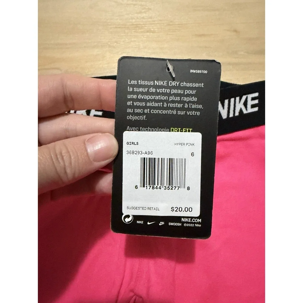 Nike Dri Fit Girls Leggings Size 6 Hyper Pink Athletic Activewear Swoosh NWT